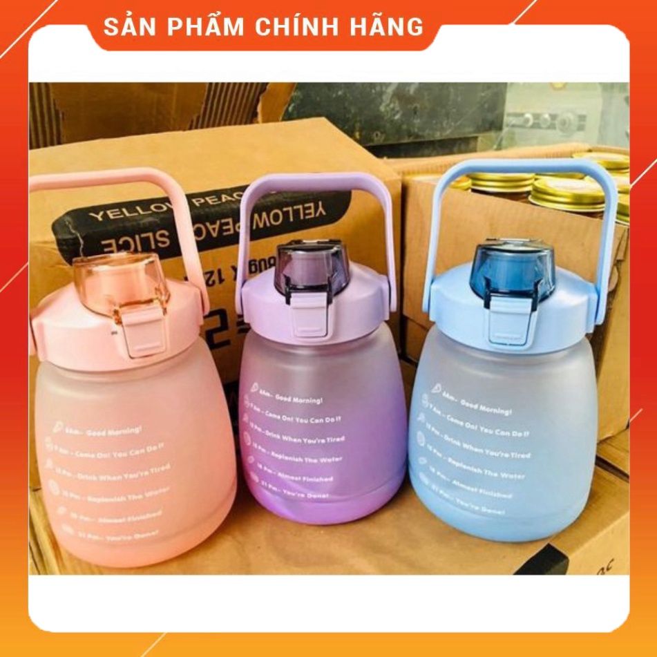 Bình Nước 1.3L Dễ Thương Có Vạch Báo Giờ Uống Nước Có Ống Hút AHM Mart