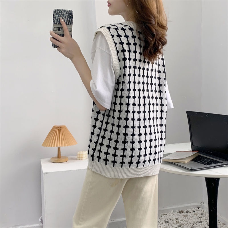 Áo Sweater Dệt Kim Sát Nách In Họa Tiết Kiểu Retro Thời Trang Mùa Thu