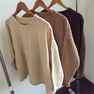 Áo Sweater Dệt Kim Tay Dài Màu Sắc Đơn Giản Phong Cách Hàn Quốc