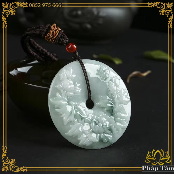 Mặt Dây Chuyền Đồng Điếu Mẫu Đơn Tiên Tử Ngọc Miến Điện Natural Jadeite Jade Type A - Tâm Phong Thủy