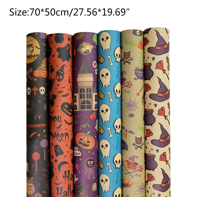 QQ Bộ 5 Tờ Giấy Gói Quà In Họa Tiết Halloween Thủ Công Trang Trí