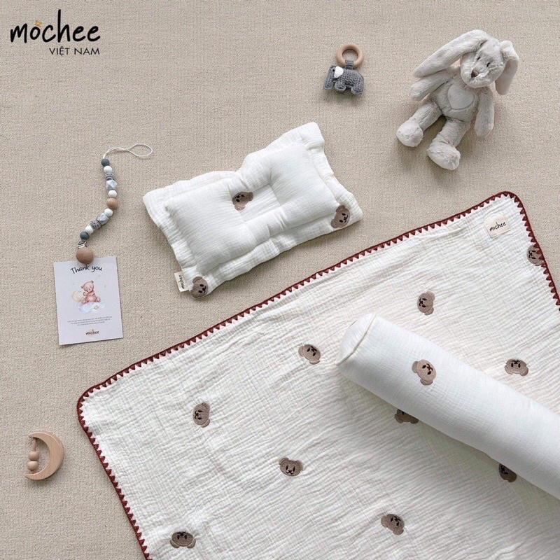 Mochee- Set chăn kèm gối lõm xô Muslin