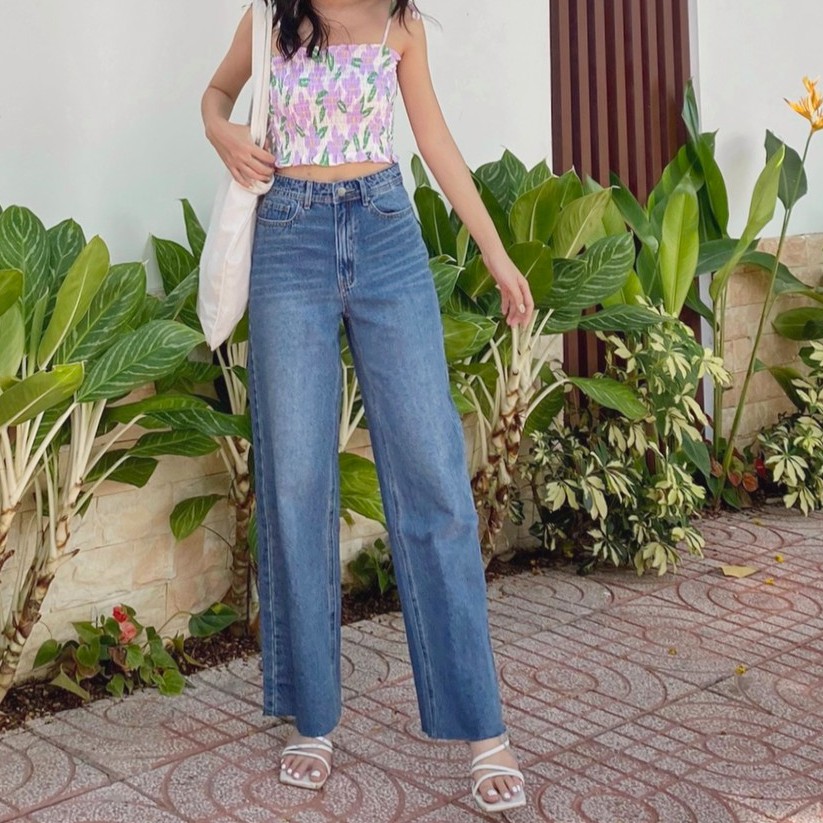 MIEU - Quần jeans ống rộng cắt lai (Xanh Đậm/ Nhạt) - GD05