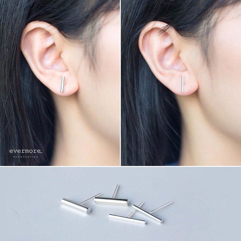 Bông tai bạc EVERMORE, khuyên tai simple thanh bạc Ý 925 cao cấp, phong cách minimalist, thanh lịch - H028