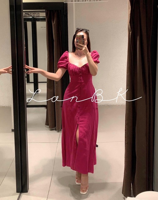 [CÓ SẴN -XUẤT-ẢNH THẬT] Váy đầm maxi Zara xuất xịn vải linen chuẩn tay bồng màu hồng tím đi biển du lịch | BigBuy360 - bigbuy360.vn