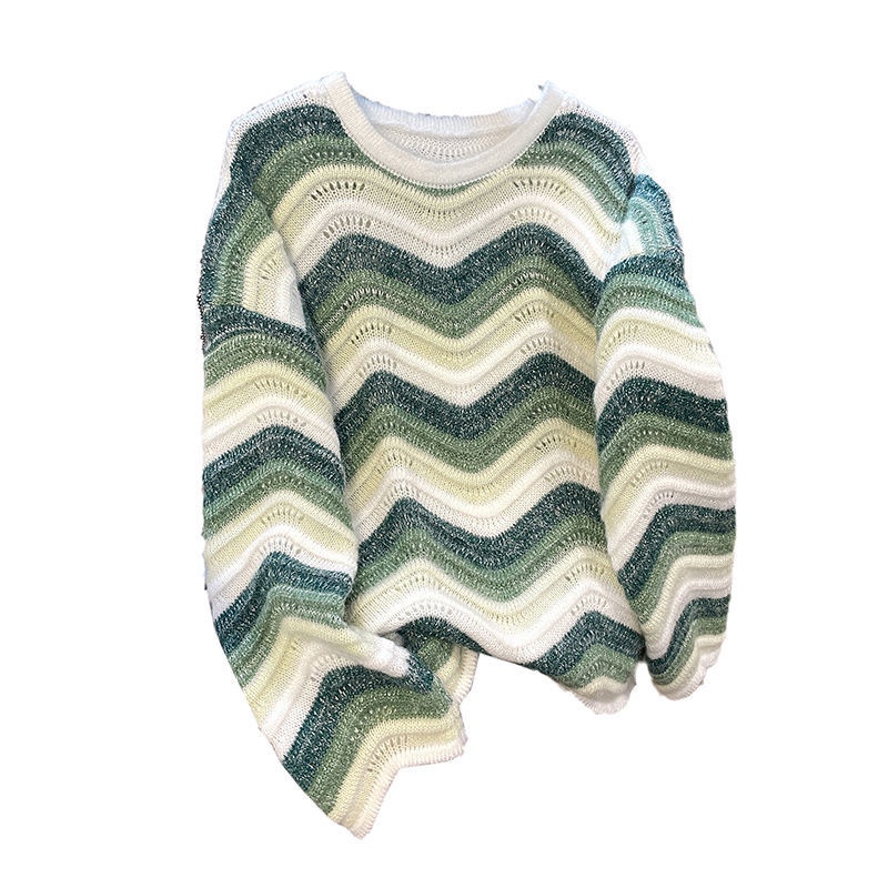 Áo Sweater Dệt Kim Tay Dài Kẻ Sọc Nhiều Màu Thời Trang Thu Đông Cho Nữ