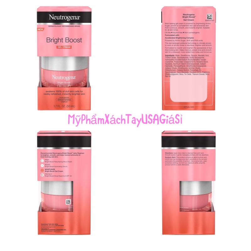 Kem Dưỡng Trắng da Neutrogena Bright Boost Gel Cream 50ml Nhập Khẩu USA