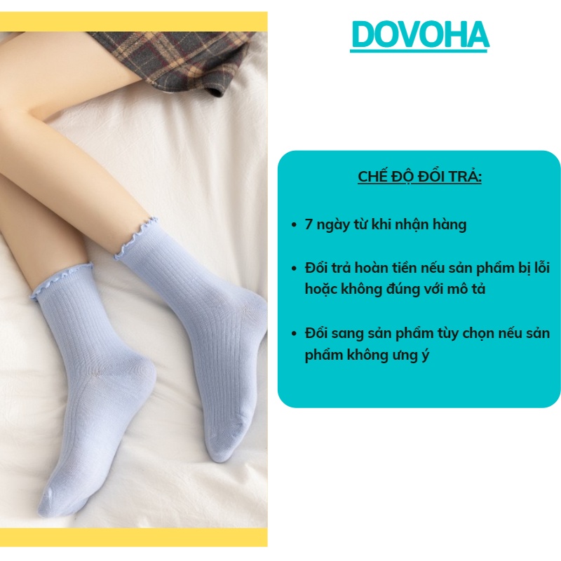 Tất vớ nữ cổ cao trơn bèo nhún Hàn Quốc cute cotton dày đẹp dễ thương DOVOHA T03