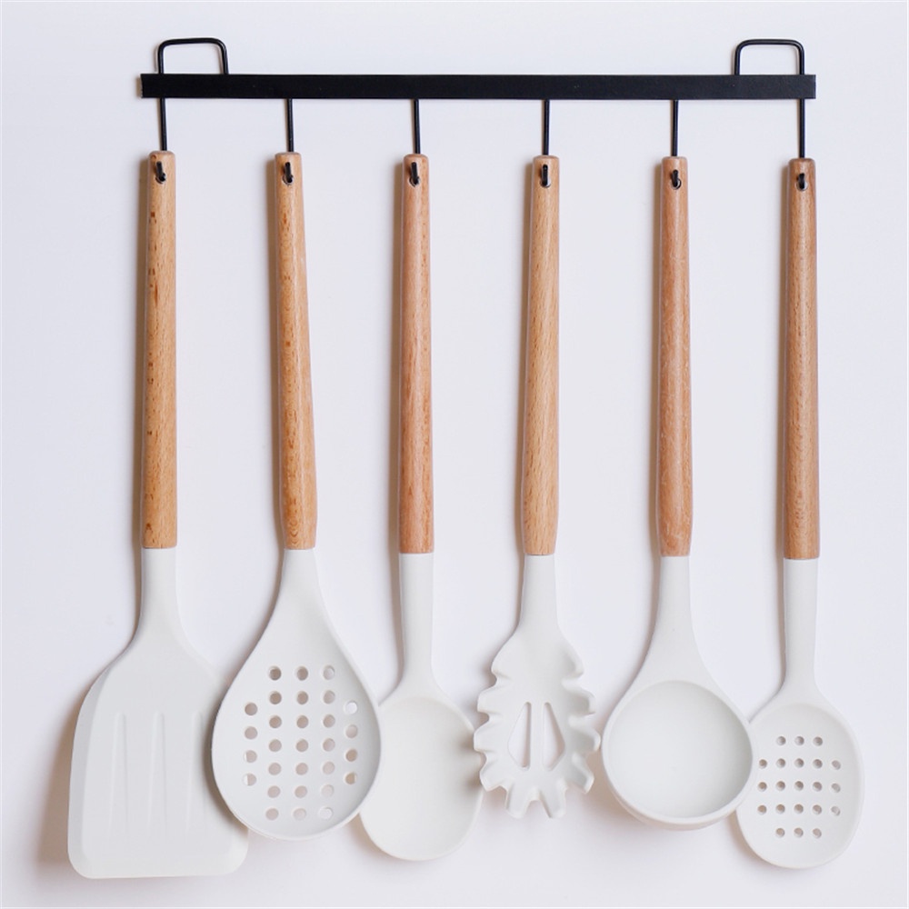 1 Dụng Cụ Đánh Trứng Bằng Silicone Cán Gỗ Màu Trắng Đa Năng