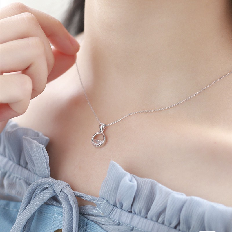 Dây chuyền bạc Ý s925 mặt đá tròn xinh tươi D3937 - AROCH Jewelry