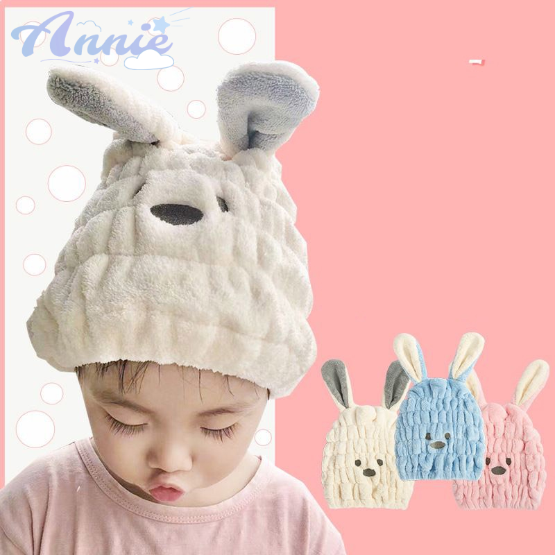 Annie Mũ Tắm Trùm Đầu Thấm Hút Nước Nhanh Khô Thiết Kế Tai Thỏ Dễ Thương Cho Bé