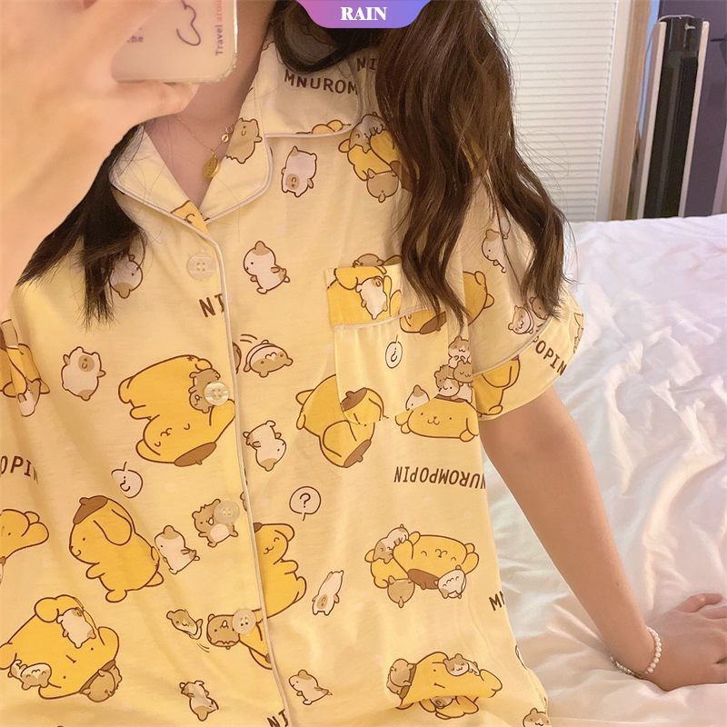 Bộ Đồ Ngủ Ngắn Tay In Hoạt Hình Sanrio Pom Pom Purin Dễ Thương Cho Nữ