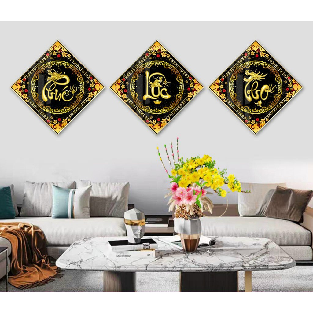 {RẺ VÔ ĐỊCH} Bộ Tranh PHÚC LỘC THỌ tráng gương pha lê sang và sáng,nhận làm theo mẫu yêu cầu | BigBuy360 - bigbuy360.vn