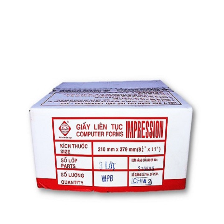 Giấy in liên tục 3 liên A4, chia 2 (Giấy Carbonless IMP K210/2-3L)