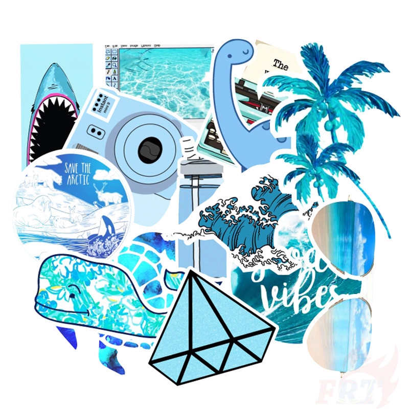 ❉ Ins - Fashion Blue Series B Giấy và decal dán tường ❉ 50Pcs/Set Mixed Luggage Laptop Skateboard Doodle Stickers