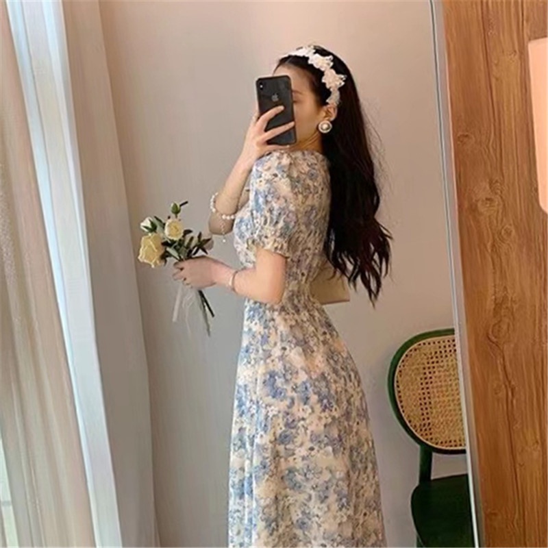 váy xanh đầm bigsize nữ đầm tay phồng đầm nữ váy xẻ tà váy hoa nhí vintage đầm đi tiệc đầm khoét eo đầm cổ vuông váy cổ v đầm hở lưng