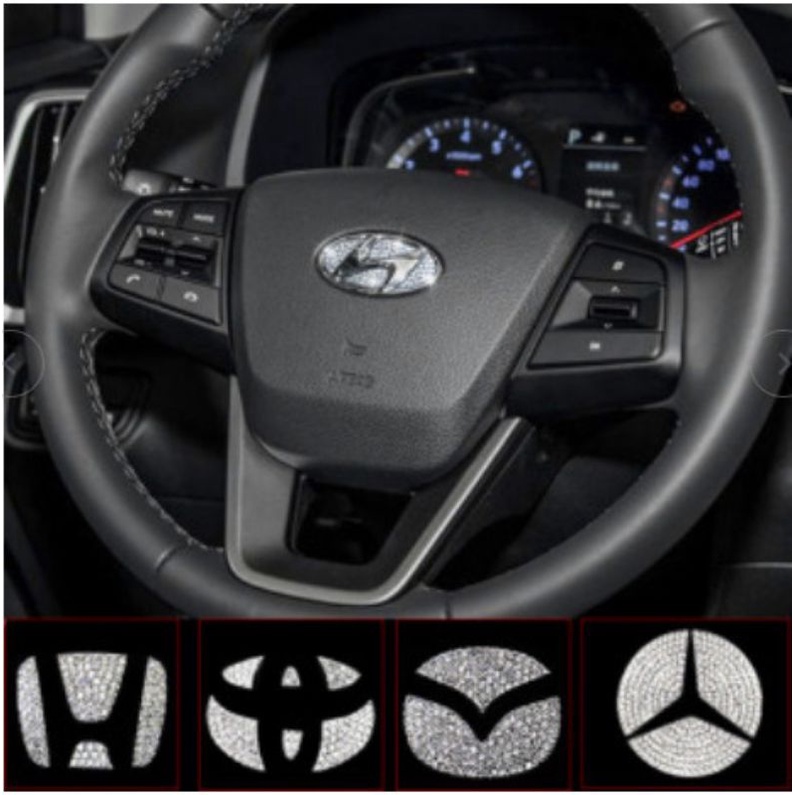 Dán LOGO vô lăng đính đá sang trọng cho xe HYUNDAI-TOYOTA-MZDA-HONDA-MECCIDES-KIA phong cách Nhật Bản