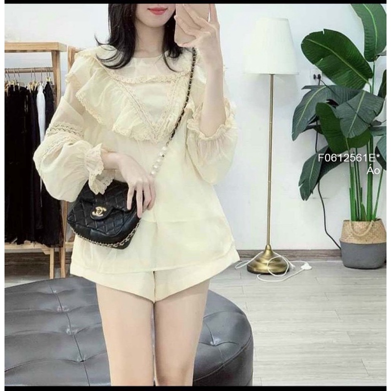 Áo tơ chạy viền ren phối bèo ngực tay dài bo kèm lót!