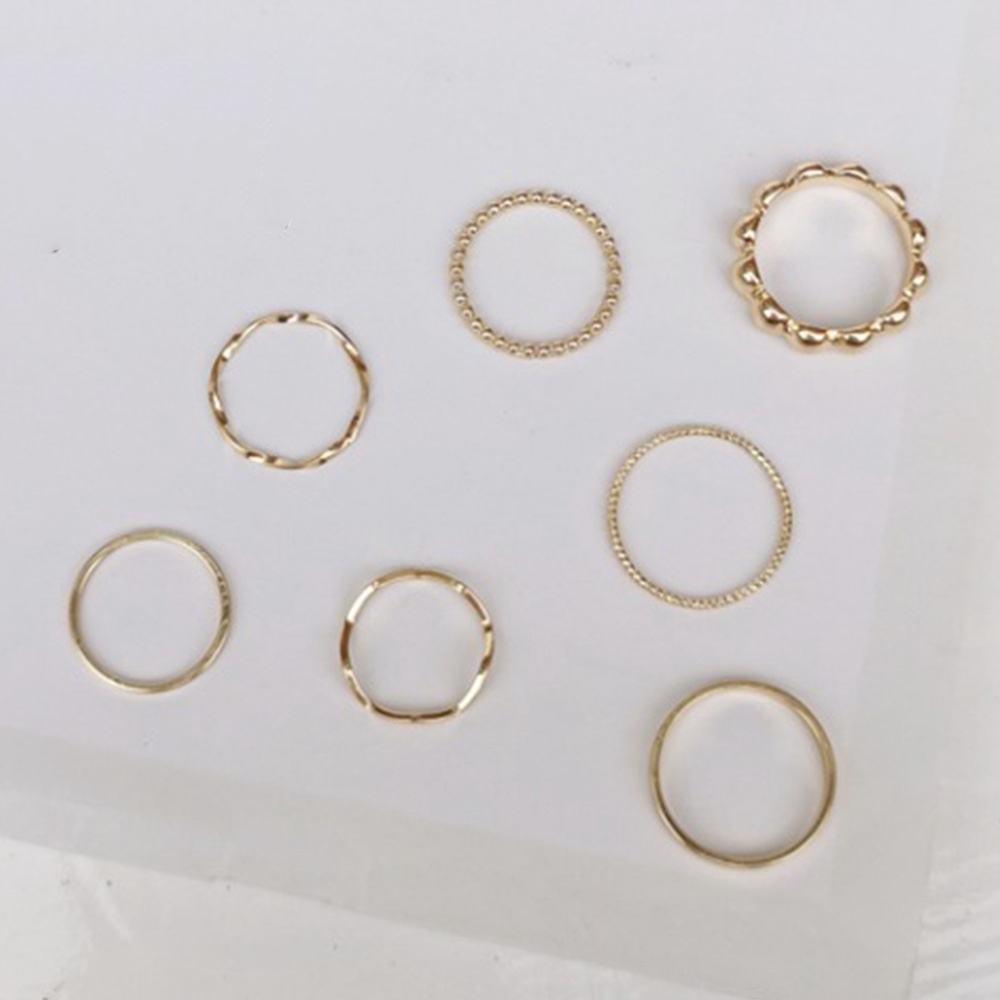 Bộ 5 Nhẫn Kim Loại Mạ Vàng Bạc Họa Tiết Hình Học Thời Trang Cho Nữ