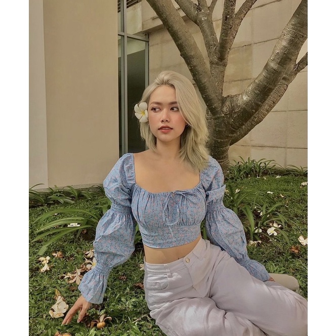 (Feedback, video, hoả tốc)BELLA_CROPTOP (ÁO CROPTOP HOA NHÚN TAY)🥑
