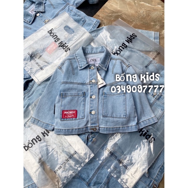 Áo Khoác Denim Bé Trai &amp; Bé Gái Mickey Xanh Bạc ZR