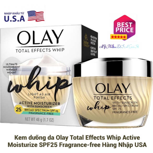 Kem dưỡng da Olay Total Effects Whip Active Moisturize SPF25 Fragrance-free Hàng Nhập USA