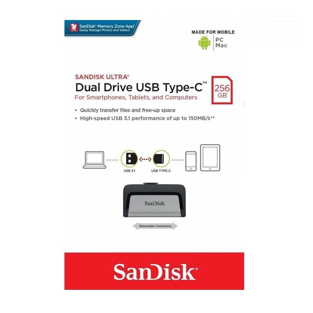 USB OTG Sandisk Ultra Dual Type-C 3.1 256GB 150MB/s (Bạc)
