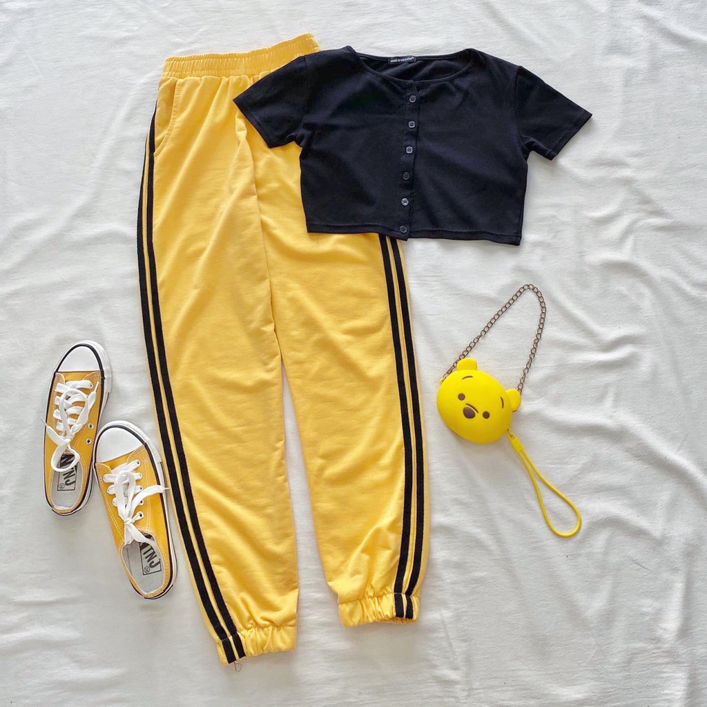 Quần Jogger Line Ulzzang Unisex Jogger Vàng 2 Sọc Đen Dáng Rộng - MM