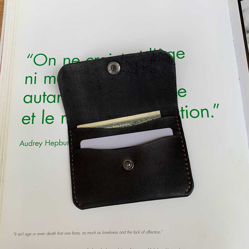 Bóp nữ mini - đồ da thủ công - chất liệu da bò - màu đen MC369