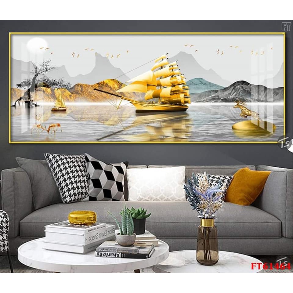 Tranh tráng gương treo tường nghệ thuật tranh Hươu khổ ngang, đẹp, sắc nét đến từng chi tiết.