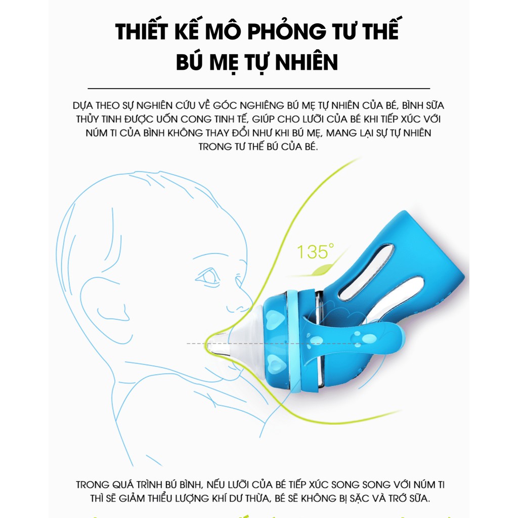 [Tổng kho HN] Bình sữa thủy tinh cổ cong đa năng Tiny baby 180ml