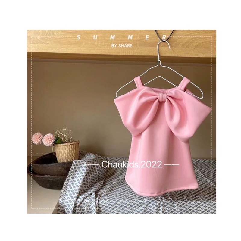 Váy đầm liền hồng nơ xinh yêu cho bé gái