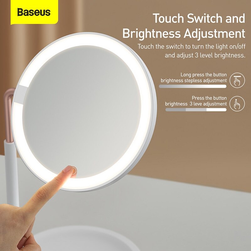 Gương trang điểm Baseus Smart Beauty có LED di động 3 Màu chiếu sáng Bàn trang điểm mỹ phẩm Cảm ứng