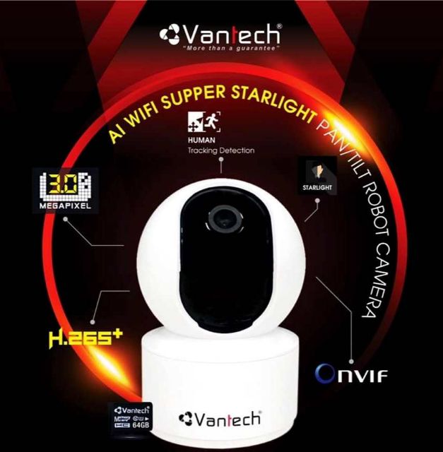 Camera AI Wifi 3.0 Mpx Vantech V2010B - Bảo hành 3 năm