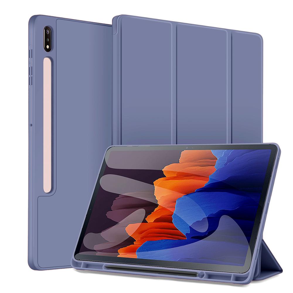 Ốp Máy Tính Bảng Da Silicon Mềm Gập Làm Ba Có Ngăn Đựng Bút Chống Rơi Cho Samsung Galaxy Tab S8 Plus S8+ S7 FE