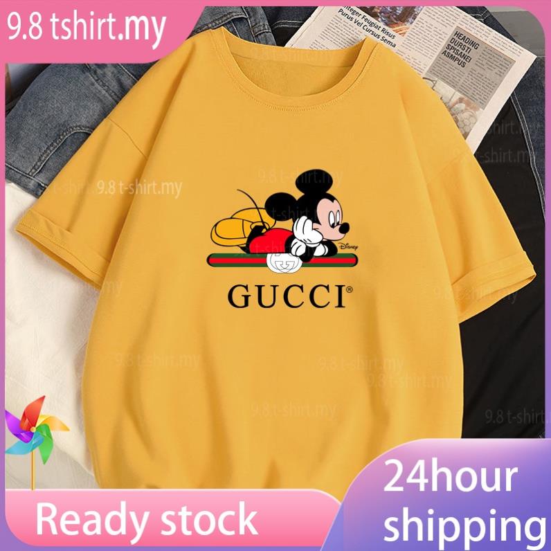 GUCCI Áo Thun Nữ Oversize Họa Tiết Chuột Mickey Hoạt Hình Disney Màu Trắng Tím Mặc Ngoài Trời 🥇