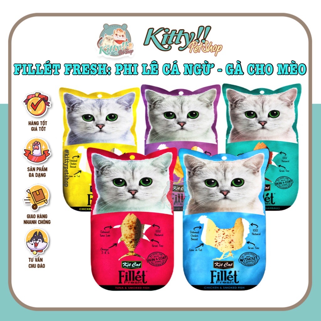 Fillét Fresh Kit Cat - Thức ăn từ phi lê cá ngừ và phi lê gà dành cho mèo, thức ăn cho mèo - Kitty Pet Shop BMT