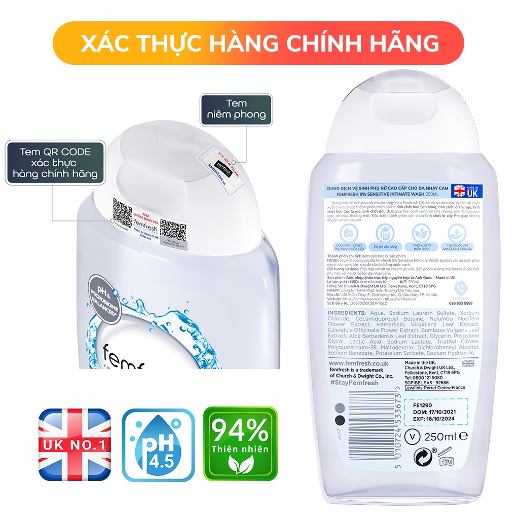 [MUA 2 TẶNG 1] Combo Dung Dịch Vệ Sinh Phụ Nữ Femfresh Dành Cho Da Nhạy Cảm 0% 250ml &amp;Dùng Hàng Ngày Femfres Daily 150ml