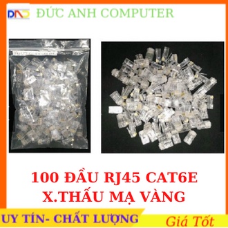 Đầu mạng RJ45 Cat5/ Cat6 xuyên thấu - Bịch 100 cái - Loại tốt, Chống nhiễu, Đầu NHựa/ Đầu Nhôm