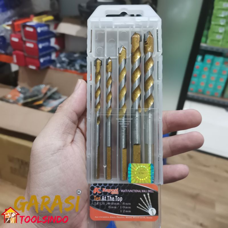 Kapusi SET 5 Mũi Khoan Tường / Kính HSS Dạng Xoắn Bằng Thép Gió Nhật Bản