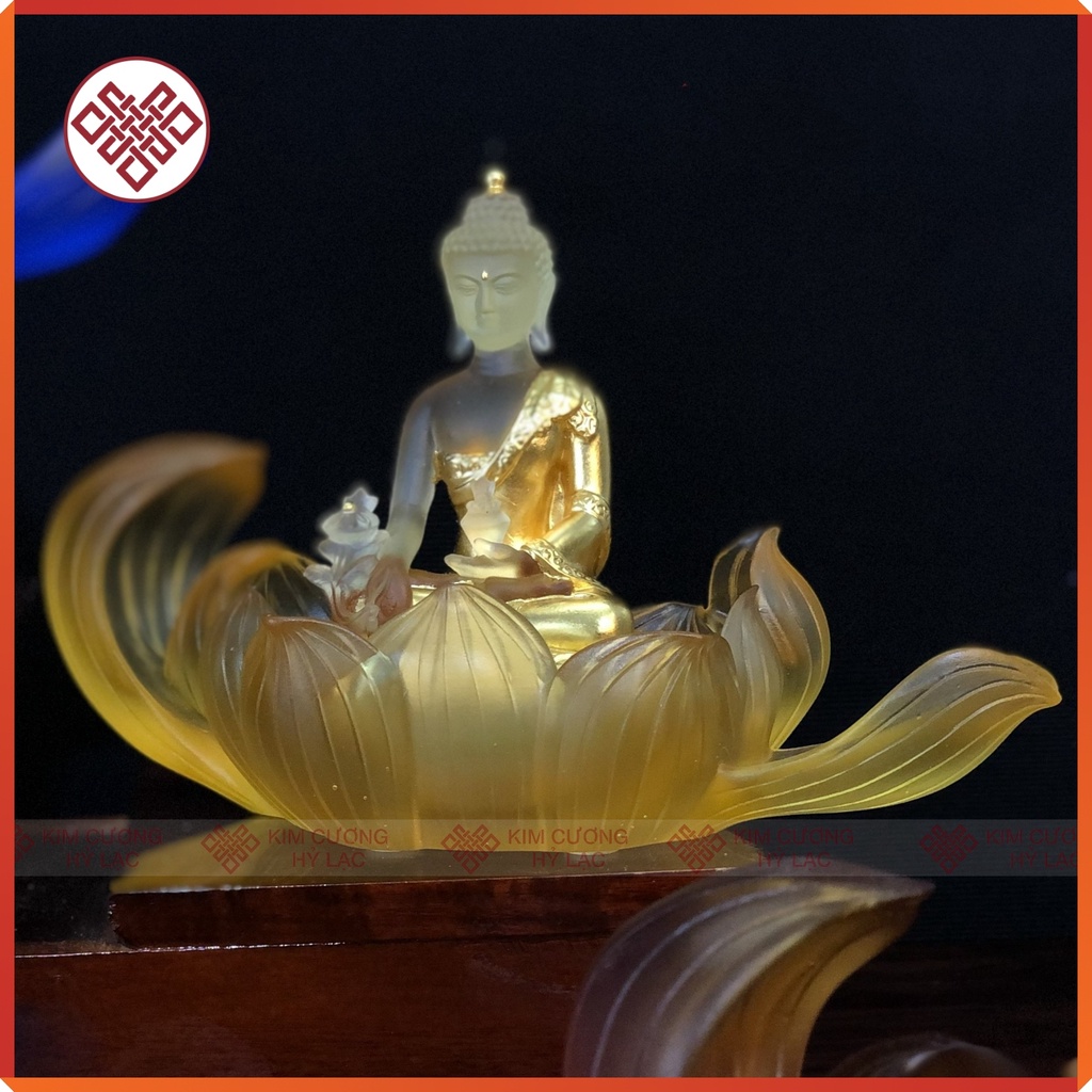 Tượng Dược Sư Mật Tông [Kim Cương Hỷ Lạc] Lưu Ly 12Cm Màu Vàng