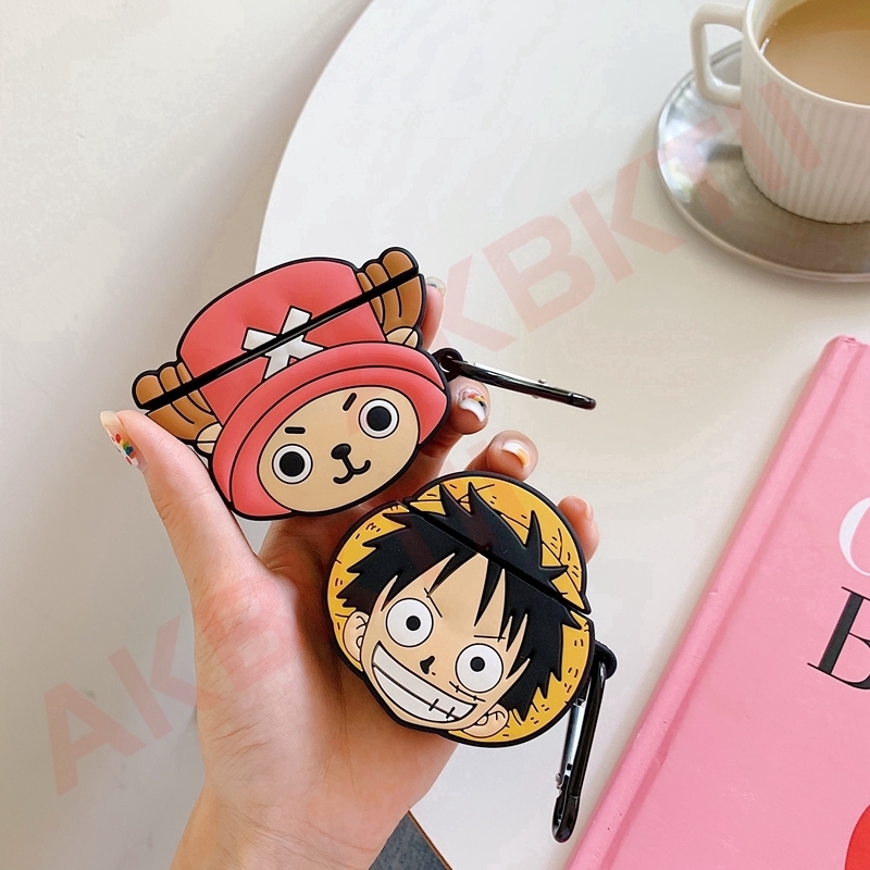 Vỏ bảo vệ hộp tai nghe Airpods 1 2 hình One Piece Luffy 3D có móc gắn chìa khóa tiện dụng