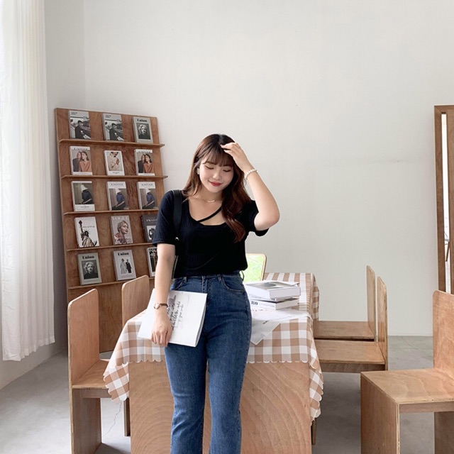 Áo thun gân big size cổ chữ U 1 dây chéo size lớn 60-100kg