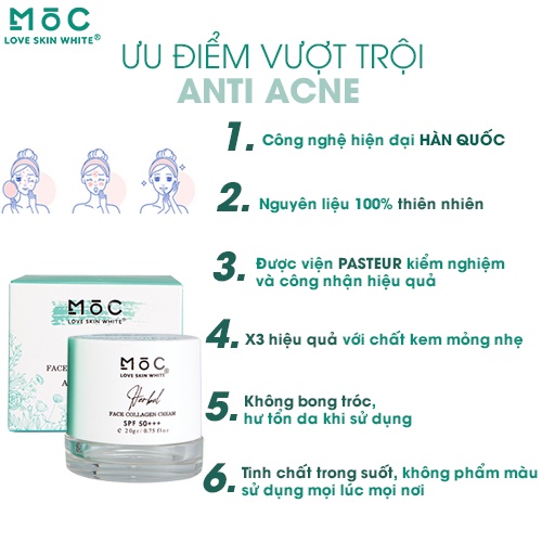 Kem dưỡng ngăn ngừa mụn thâm Collagen Love Skin White Mộc 20g