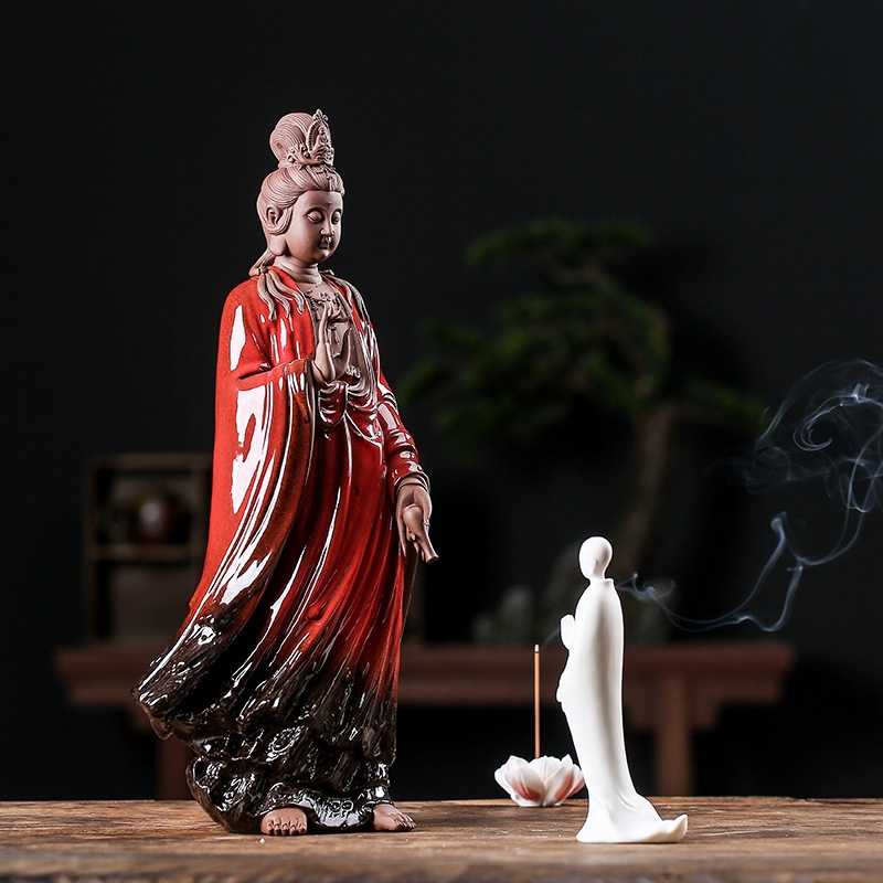 Tượng Quan Âm Bồ Tát cầm bình cam lộ gốm Tử Sa cao cấp - TỰ THANH QUÁN