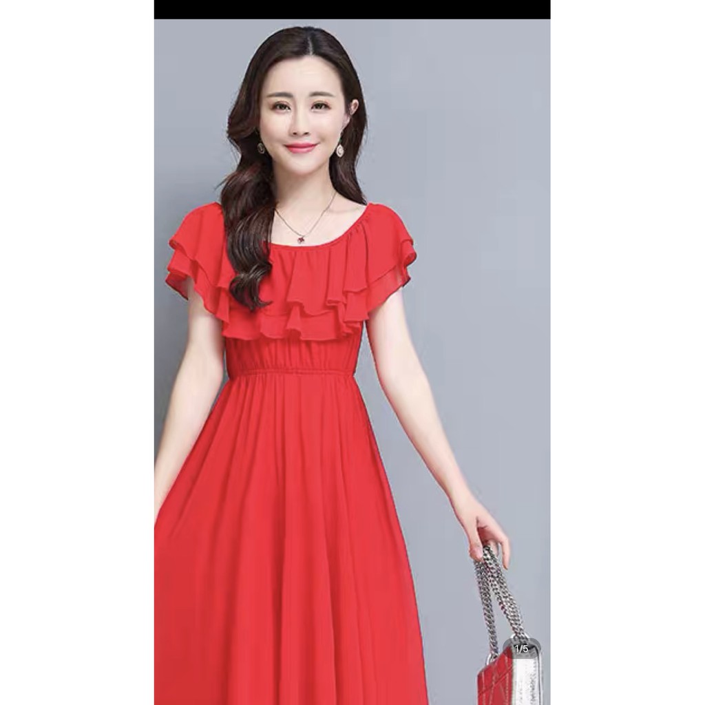 Váy , Đầm Nữ Cổ Tròn Họa Tiết Trơn Dáng Dài [Hàng thiết kế] | BigBuy360 - bigbuy360.vn