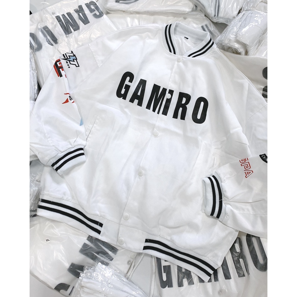 Khoác Bomber Phối Thân GAMIRO Kẻ Viền Nam Nữ Unisex Dáng Rộng Tay Bồng Cúc Bấm