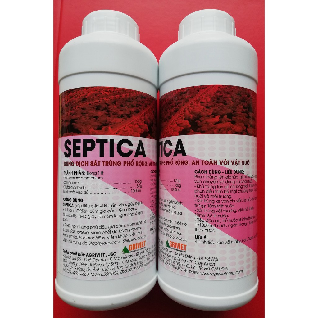 1 lít SEPTICA chuyên dùng để khử trùng chuồng trại, dụng cụ, môi trường trong chăn nuôi, xử lý môi trường nước thủy sản