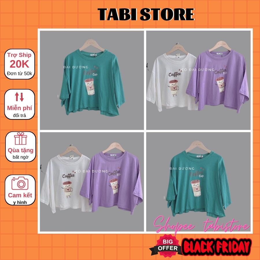 Áo croptop tay lỡ dáng rộng dưới 55kg - Coffee