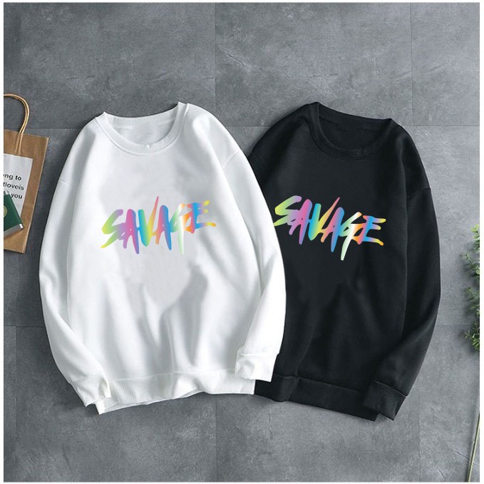 Áo Sweeter Nỉ Trơn Dài Tay In Chữ Savage Phản Quang 2021